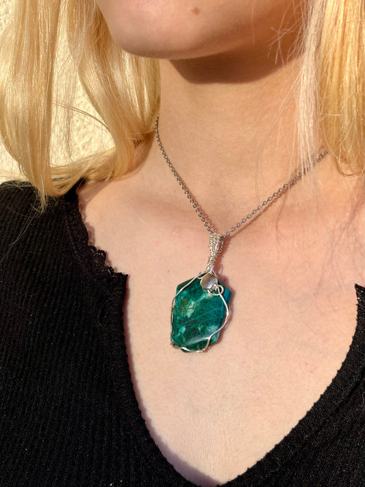 Silver Wrapped Chrysocolla Necklace