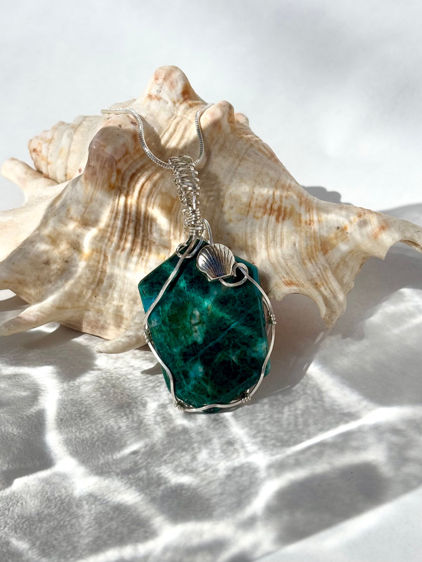 Silver Wrapped Chrysocolla Necklace