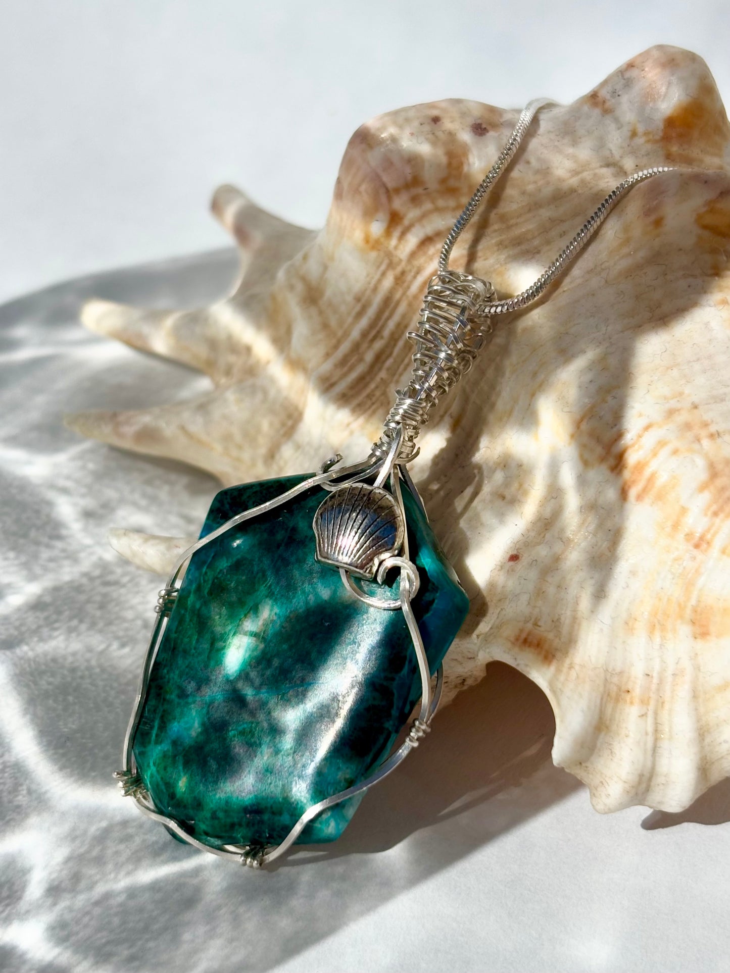 Silver Wrapped Chrysocolla Necklace